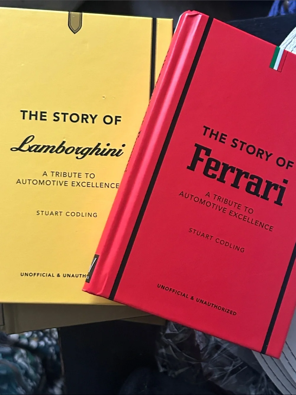 The Story of Ferrari and Lamborghini  Hardcover Book - Red both books bundle